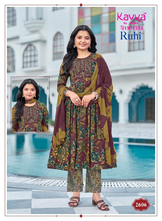 KAVYA RUHI VOL 26 WHOLESALE READYMADE CAPSULE UMBRELLA CUT 3 PCS SUITS FOR TEENAGE KIDS ONLINE