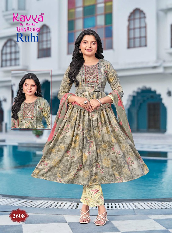 KAVYA RUHI VOL 26 WHOLESALE READYMADE CAPSULE UMBRELLA CUT 3 PCS SUITS FOR TEENAGE KIDS ONLINE