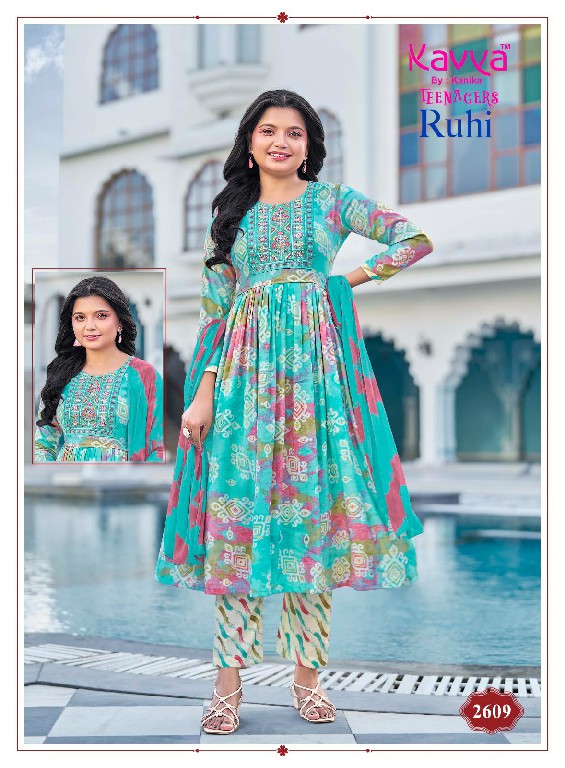 KAVYA RUHI VOL 26 WHOLESALE READYMADE CAPSULE UMBRELLA CUT 3 PCS SUITS FOR TEENAGE KIDS ONLINE