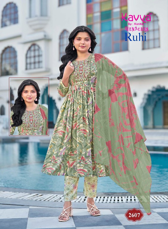 KAVYA RUHI VOL 26 WHOLESALE READYMADE CAPSULE UMBRELLA CUT 3 PCS SUITS FOR TEENAGE KIDS ONLINE