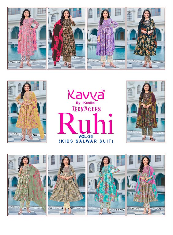 KAVYA RUHI VOL 26 WHOLESALE READYMADE CAPSULE UMBRELLA CUT 3 PCS SUITS FOR TEENAGE KIDS ONLINE