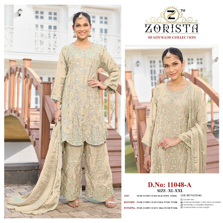 ZORISTA D.NO 11048 WHOLESALE READYMADE FANDY CRUSH SILK PAKISTANI PLAZZO STYLE 3 PCS SUITS EXPORTER