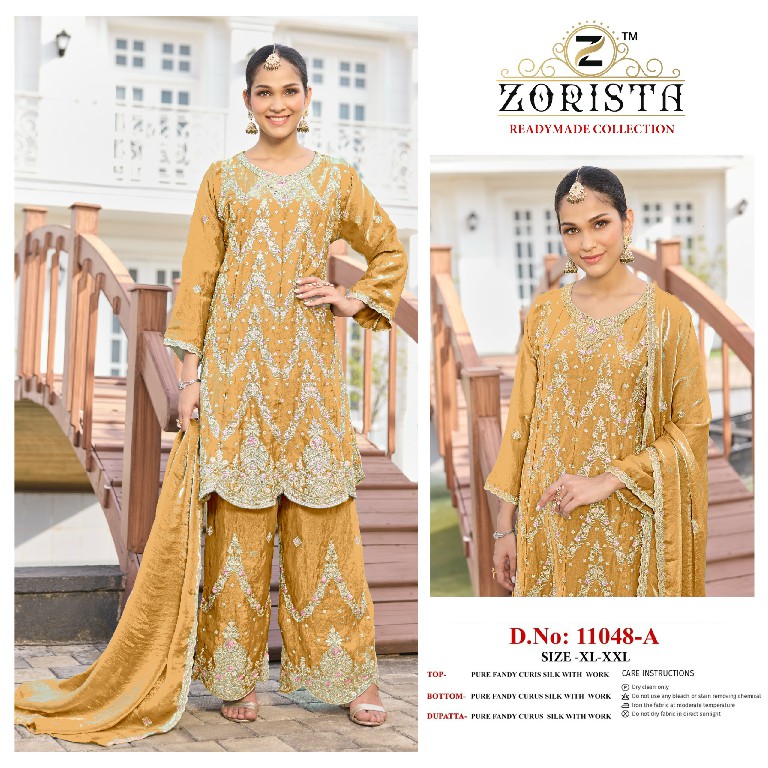 ZORISTA D.NO 11048 WHOLESALE READYMADE FANDY CRUSH SILK PAKISTANI PLAZZO STYLE 3 PCS SUITS EXPORTER
