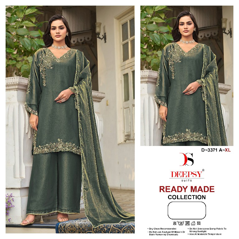 DEEPSY D.NO 3371 COLOR WHOLESALE READYMADE ANCY MOSS HEAVY BEATS WORK PAKISTANI 3 PCS SUITS EXPORTER