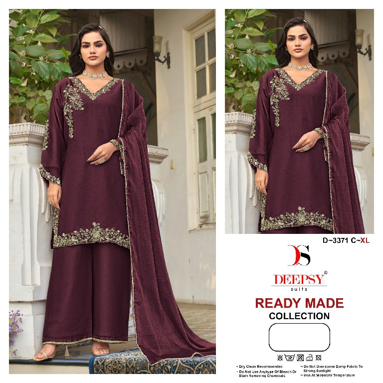 DEEPSY D.NO 3371 COLOR WHOLESALE READYMADE ANCY MOSS HEAVY BEATS WORK PAKISTANI 3 PCS SUITS EXPORTER