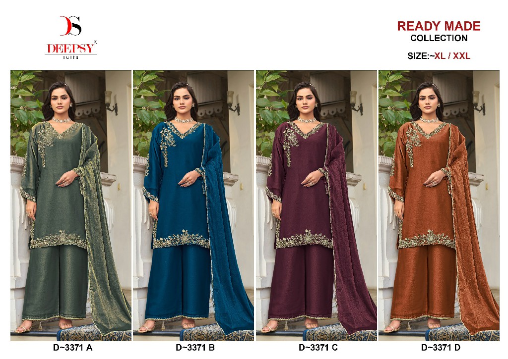 DEEPSY D.NO 3371 COLOR WHOLESALE READYMADE ANCY MOSS HEAVY BEATS WORK PAKISTANI 3 PCS SUITS EXPORTER