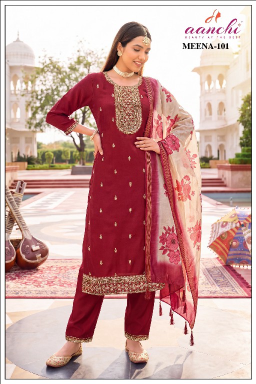 AANCHI MEENA WHOLESALE READYMADE GALAXY SATIN TRENDING 3 PCS SUITS FOR WOMEN ONLINE