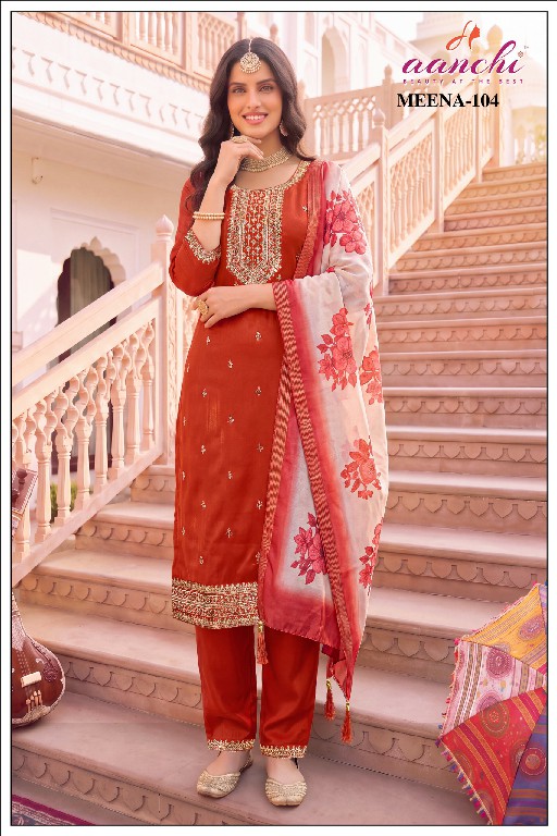 AANCHI MEENA WHOLESALE READYMADE GALAXY SATIN TRENDING 3 PCS SUITS FOR WOMEN ONLINE