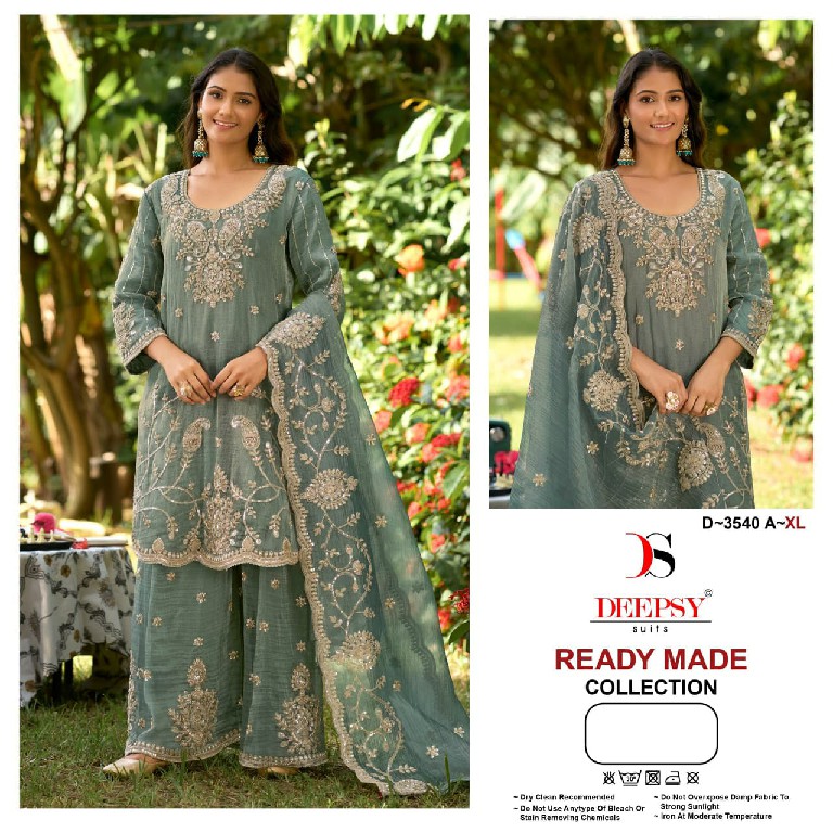 DEEPSY D.NO 3540 WHOLESALE READYMADE SALSA SILK WITH BEATS WORK PLAZZO STYLE 3 PCS SUITS EXPORTER