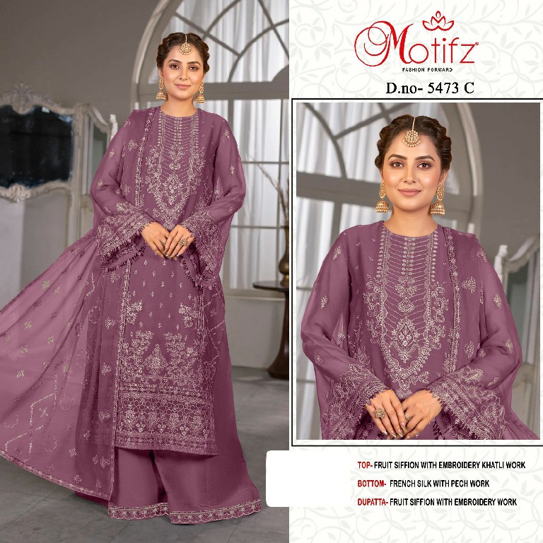 MOTIFZ D.NO 5473 WHOLESALE FRUIT CHIFFON PAKISTANI POPULAR DESIGN UNSTITCH SALWAR SUITS EXPORTER