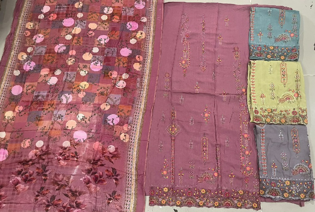 RAS AUR PRASANG PRESENT VISCOSE MUSLIN HEAVY EMBROIDERED UNSTITCH SALWAR SUITS EXPORTER