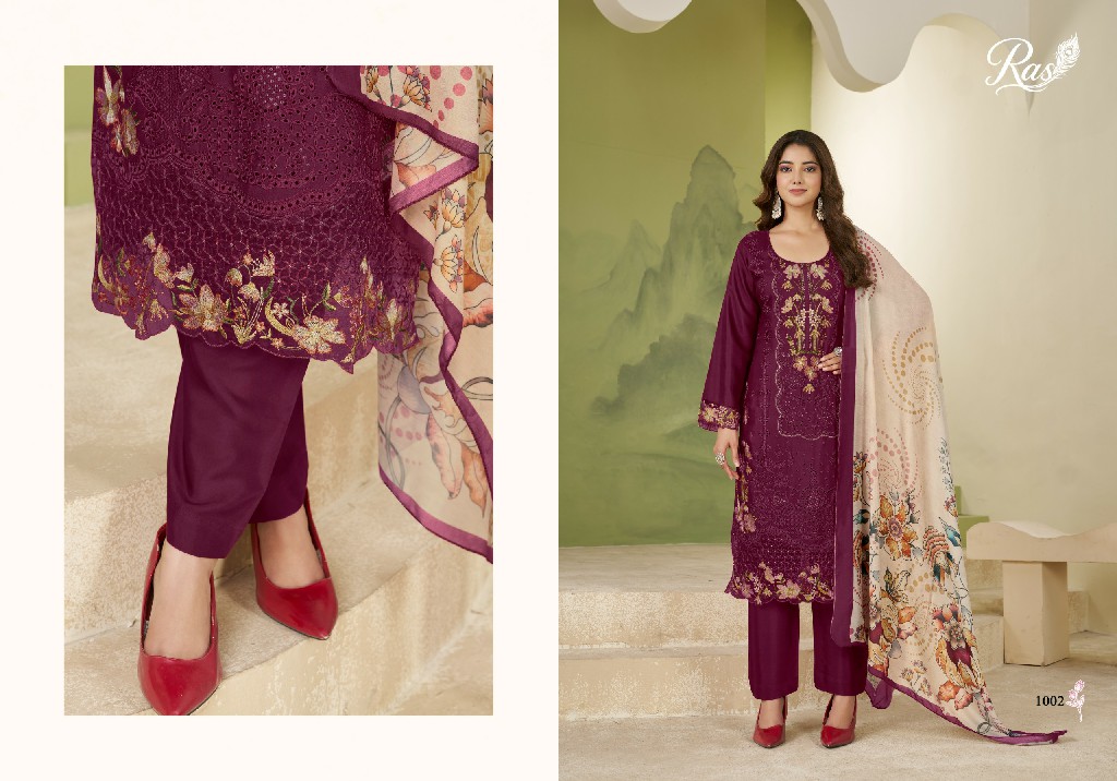 RAS RANG E BAHAR WHOLESALE VISCOSE MUSLIN AMAZING WORK UNSTITCH SALWAR SUITS SUPPLIER
