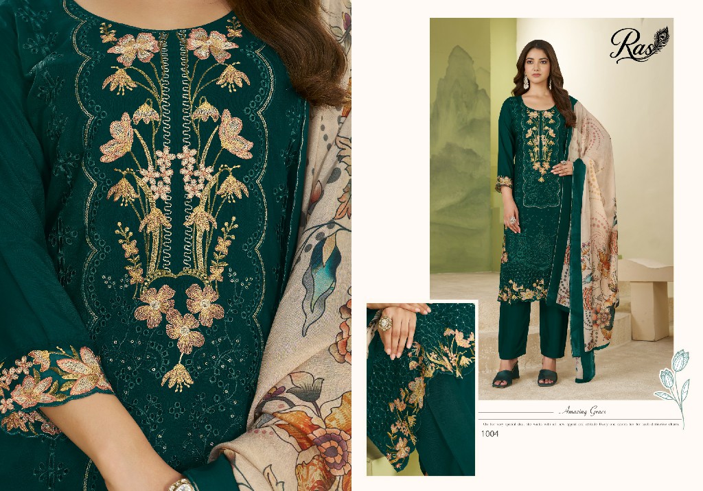 RAS RANG E BAHAR WHOLESALE VISCOSE MUSLIN AMAZING WORK UNSTITCH SALWAR SUITS SUPPLIER