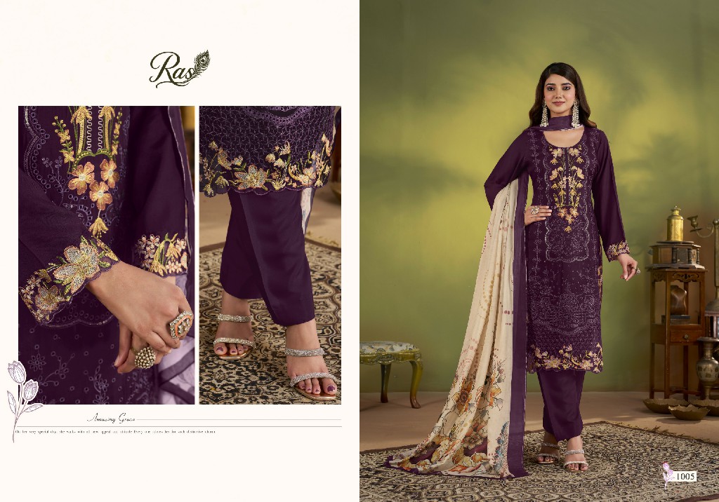 RAS RANG E BAHAR WHOLESALE VISCOSE MUSLIN AMAZING WORK UNSTITCH SALWAR SUITS SUPPLIER