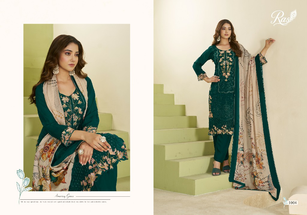 RAS RANG E BAHAR WHOLESALE VISCOSE MUSLIN AMAZING WORK UNSTITCH SALWAR SUITS SUPPLIER