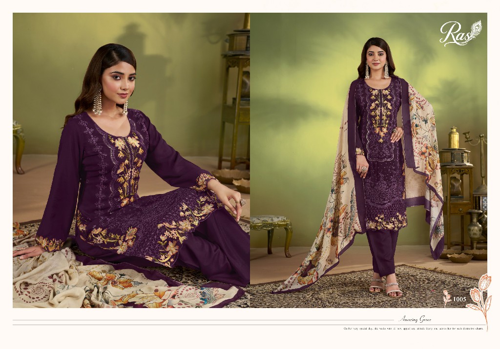 RAS RANG E BAHAR WHOLESALE VISCOSE MUSLIN AMAZING WORK UNSTITCH SALWAR SUITS SUPPLIER