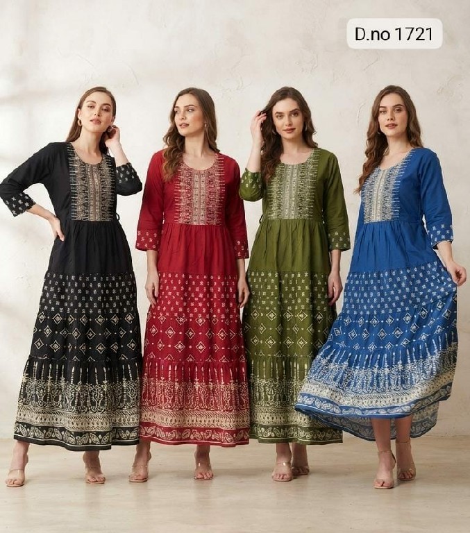 TEXTILEDEAL D.NO 1721 WHOLESALE READYMADE HEAVY RAYON ELEGANT GHERA STYLE KURTIS FOR EXPORT