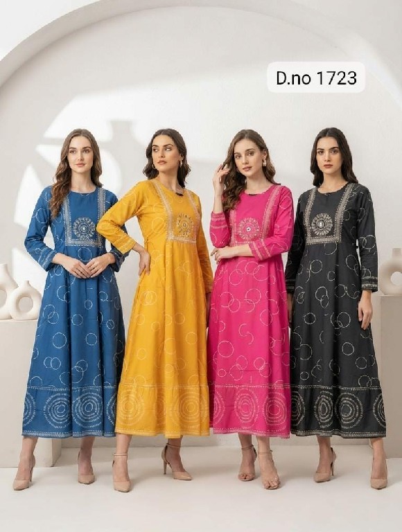 TEXTILEDEAL D.NO 1723 WHOLESALE READYMADE HEAVY RAYON STYLISH LOOK GHERA STYLE KURTIS FOR WOMEN SUPPLIER