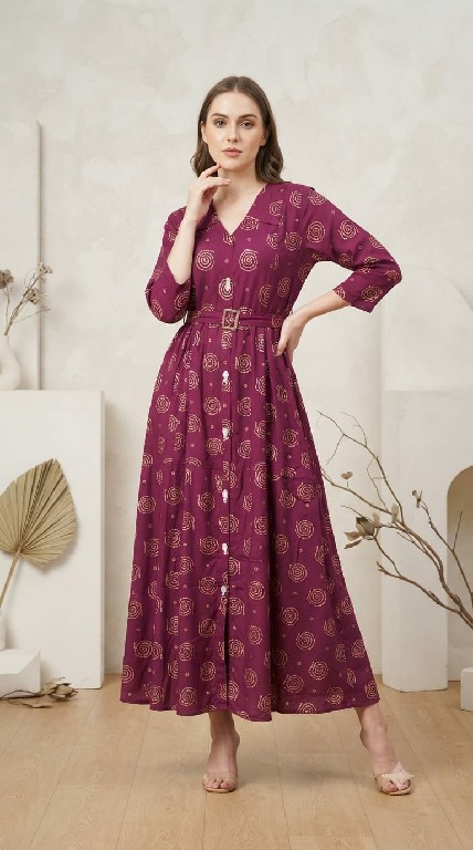 TEXTILEDEAL D.NO 118 WHOLESALE READYMADE HEAVY RAYON WESTERN LOOK ONE PIECE DRESS FOR WOMEN EXPORTER