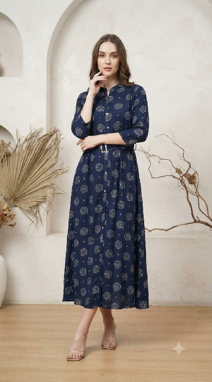TEXTILEDEAL D.NO 118 WHOLESALE READYMADE HEAVY RAYON WESTERN LOOK ONE PIECE DRESS FOR WOMEN EXPORTER