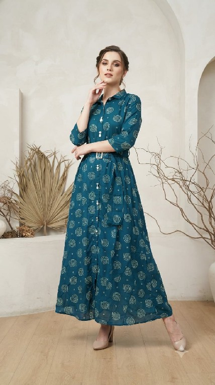 TEXTILEDEAL D.NO 118 WHOLESALE READYMADE HEAVY RAYON WESTERN LOOK ONE PIECE DRESS FOR WOMEN EXPORTER