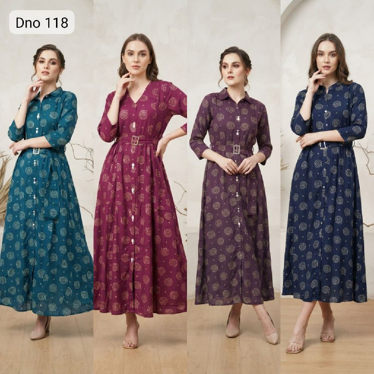 TEXTILEDEAL D.NO 118 WHOLESALE READYMADE HEAVY RAYON WESTERN LOOK ONE PIECE DRESS FOR WOMEN EXPORTER