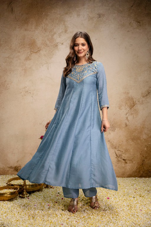 TEXTILEDEAL PC LUNA WHOLESALE READYMADE VICHITRA SILK BEAUTIFUL FLARED 3 PCS SUITS FOR EXPORT