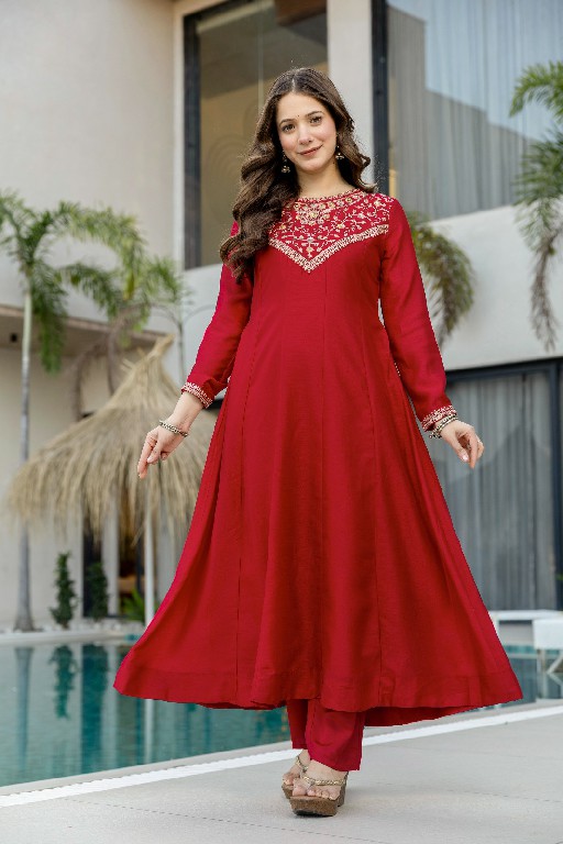 TEXTILEDEAL PC LUNA WHOLESALE READYMADE VICHITRA SILK BEAUTIFUL FLARED 3 PCS SUITS FOR EXPORT