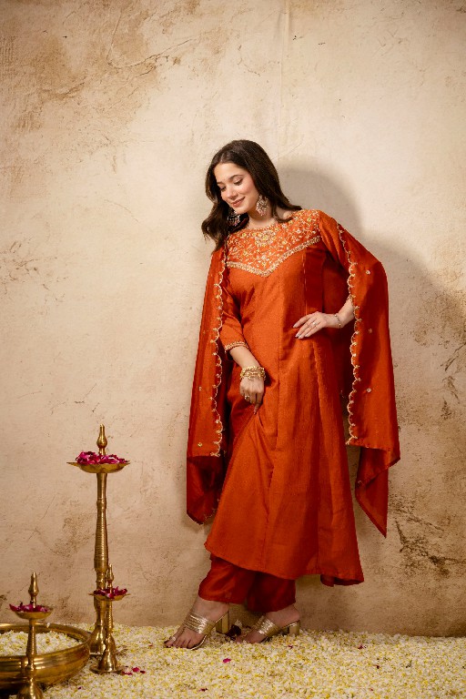 TEXTILEDEAL PC LUNA WHOLESALE READYMADE VICHITRA SILK BEAUTIFUL FLARED 3 PCS SUITS FOR EXPORT