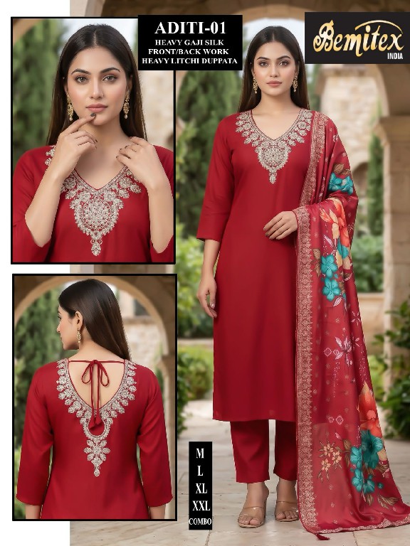 BEMITEX ADITI WHOLESALE READYMADE GAJJI SILK FESTIVE SPECIAL 3 PCS COMBO SET SUITS EXPORTER