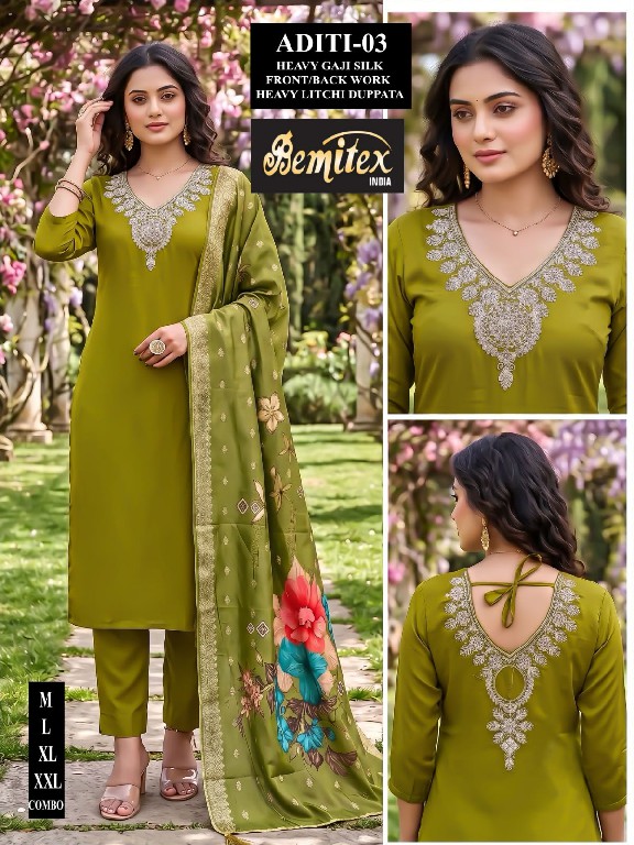 BEMITEX ADITI WHOLESALE READYMADE GAJJI SILK FESTIVE SPECIAL 3 PCS COMBO SET SUITS EXPORTER