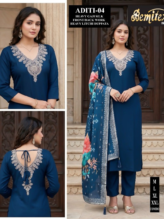 BEMITEX ADITI WHOLESALE READYMADE GAJJI SILK FESTIVE SPECIAL 3 PCS COMBO SET SUITS EXPORTER