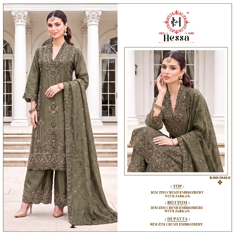 HESSA D.NO 3042 WHOLESALE READYMADE RIMZIM CRUSH PAKISTANI PLAZZO STYLE 3 PCS SUITS EXPORTER