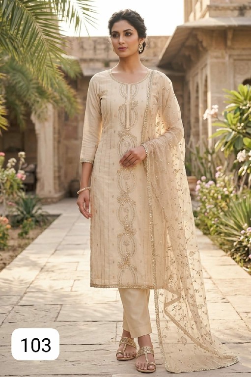 PURPLE CREATION HANNAH WHOLESALE READYMADE PV CHANDERI DESIGNER HAND WORK 3 PCS SUITS FOR WOMEN ONLINE