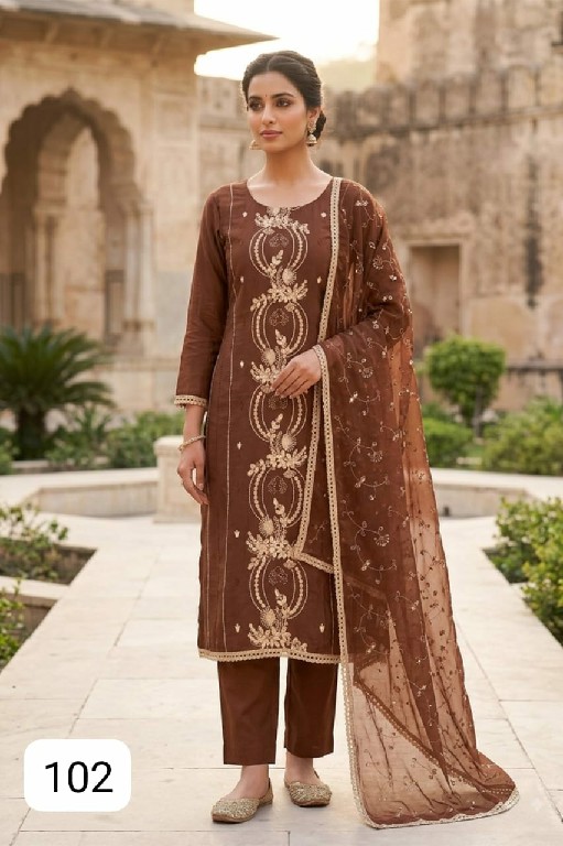PURPLE CREATION HANNAH WHOLESALE READYMADE PV CHANDERI DESIGNER HAND WORK 3 PCS SUITS FOR WOMEN ONLINE