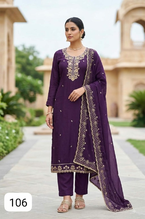 PURPLE CREATION HANNAH WHOLESALE READYMADE PV CHANDERI DESIGNER HAND WORK 3 PCS SUITS FOR WOMEN ONLINE