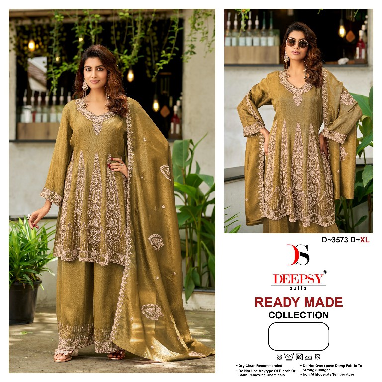 DEEPSY D.NO 3573 WHOLESALE READYMADE VISCOSE TISSUE SILK PAPLON STYLE 3 PCS PAKISTANI SUITS EXPORTER