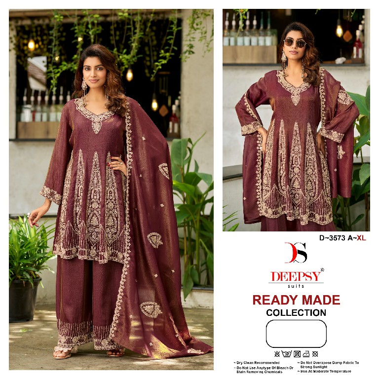 DEEPSY D.NO 3573 WHOLESALE READYMADE VISCOSE TISSUE SILK PAPLON STYLE 3 PCS PAKISTANI SUITS EXPORTER