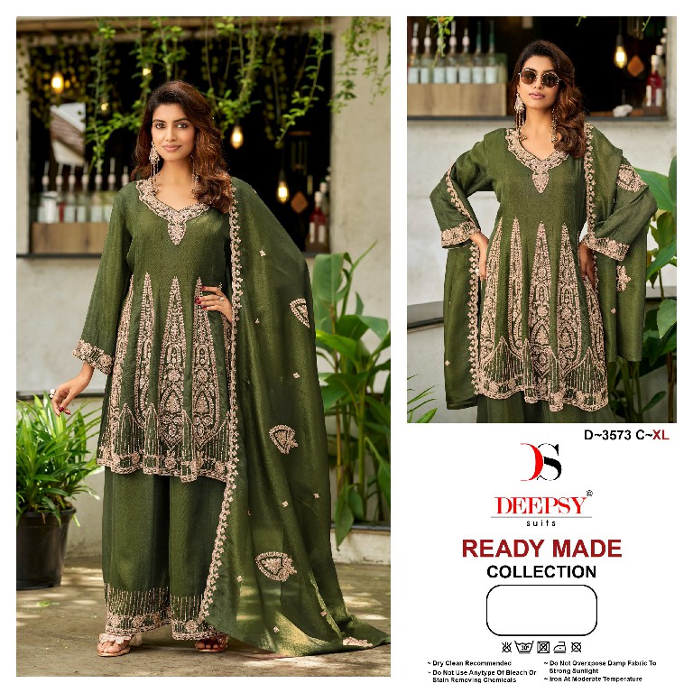 DEEPSY D.NO 3573 WHOLESALE READYMADE VISCOSE TISSUE SILK PAPLON STYLE 3 PCS PAKISTANI SUITS EXPORTER