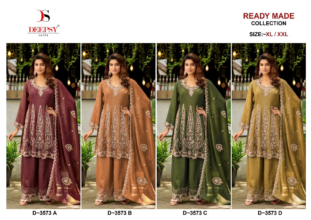 DEEPSY D.NO 3573 WHOLESALE READYMADE VISCOSE TISSUE SILK PAPLON STYLE 3 PCS PAKISTANI SUITS EXPORTER