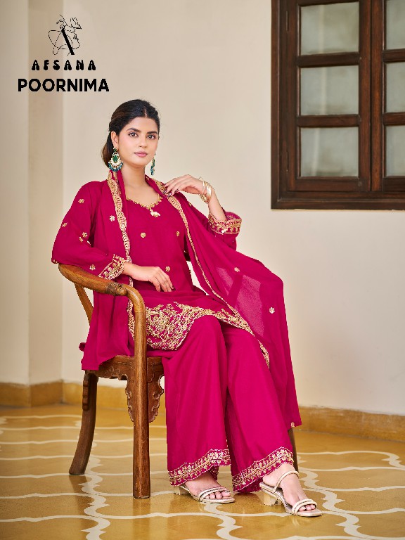 AFSANA POORNIMA WHOLESALE READYMADE CHINON WITH WORK FESTIVE WEAR 3 PCS COMBO SET SUITS SUPPLIER