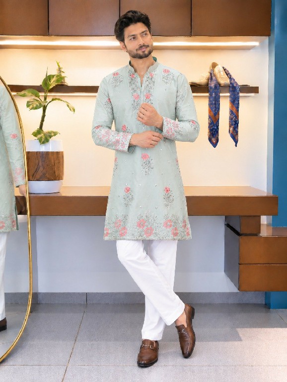 TEXTILEDEAL D.NO 409-C WHOLESALE READYMADE COACH SILK FESTIVE WEAR KURTA WITH PANT FOR MEN ONLINE