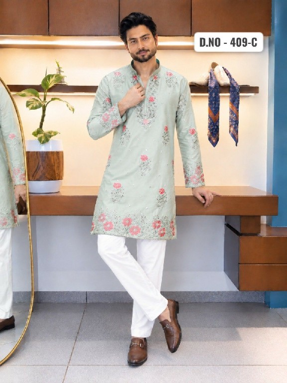TEXTILEDEAL D.NO 409-C WHOLESALE READYMADE COACH SILK FESTIVE WEAR KURTA WITH PANT FOR MEN ONLINE