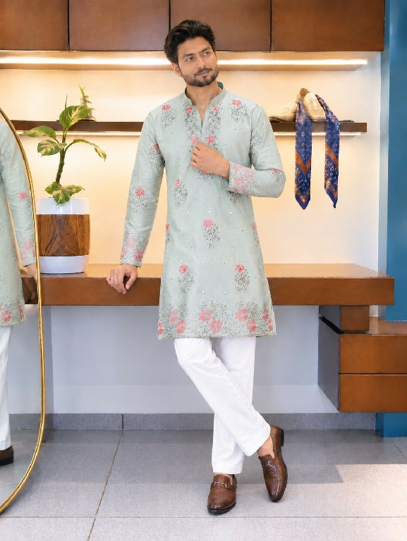 TEXTILEDEAL D.NO 409-C WHOLESALE READYMADE COACH SILK FESTIVE WEAR KURTA WITH PANT FOR MEN ONLINE