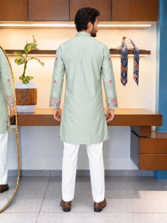 TEXTILEDEAL D.NO 409-C WHOLESALE READYMADE COACH SILK FESTIVE WEAR KURTA WITH PANT FOR MEN ONLINE