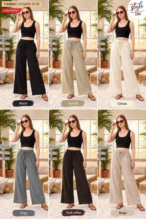 STYLE LADY LAUNCH READYMADE LINEN SLUB PLAZZO PANT FOR WOMEN EXPORTER