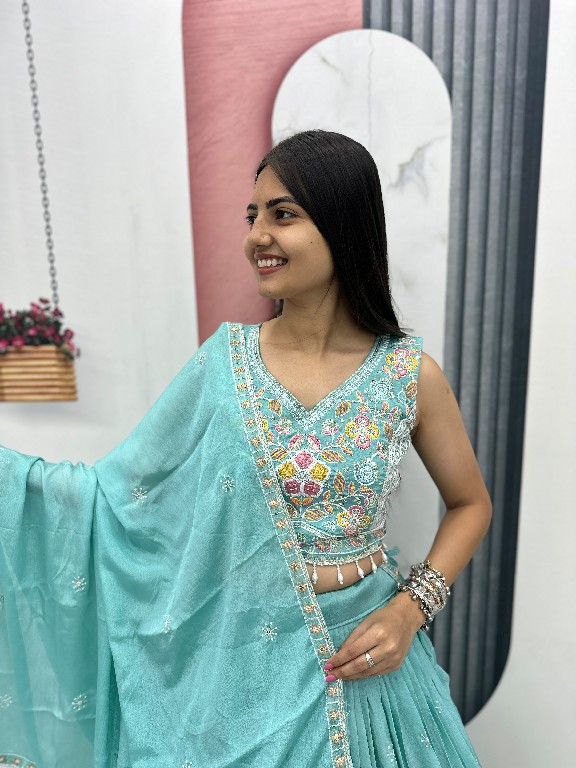 PRISHA CREATION D.NO PC-606 WHOLESALE READYMADE CHINON WEDDING FUNCTION WEAR LEHENGA CHOLI FOR EXPORT