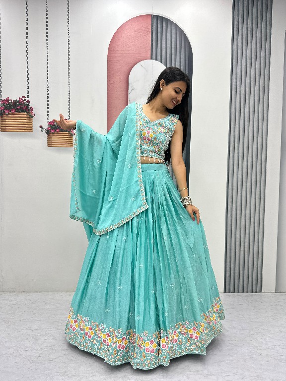 PRISHA CREATION D.NO PC-606 WHOLESALE READYMADE CHINON WEDDING FUNCTION WEAR LEHENGA CHOLI FOR EXPORT