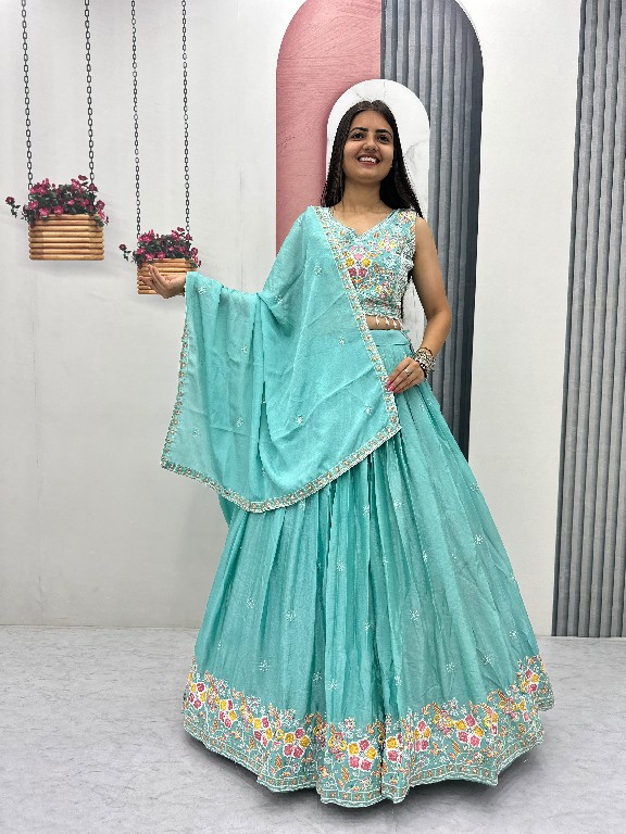 PRISHA CREATION D.NO PC-606 WHOLESALE READYMADE CHINON WEDDING FUNCTION WEAR LEHENGA CHOLI FOR EXPORT