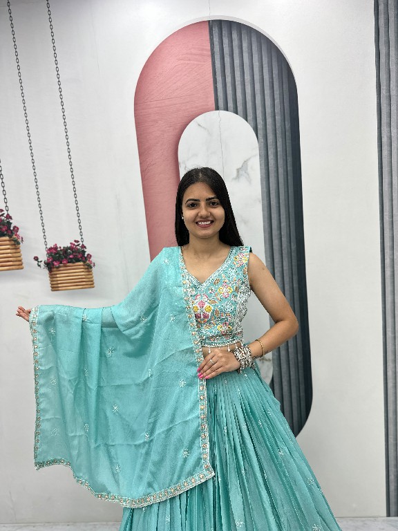 PRISHA CREATION D.NO PC-606 WHOLESALE READYMADE CHINON WEDDING FUNCTION WEAR LEHENGA CHOLI FOR EXPORT